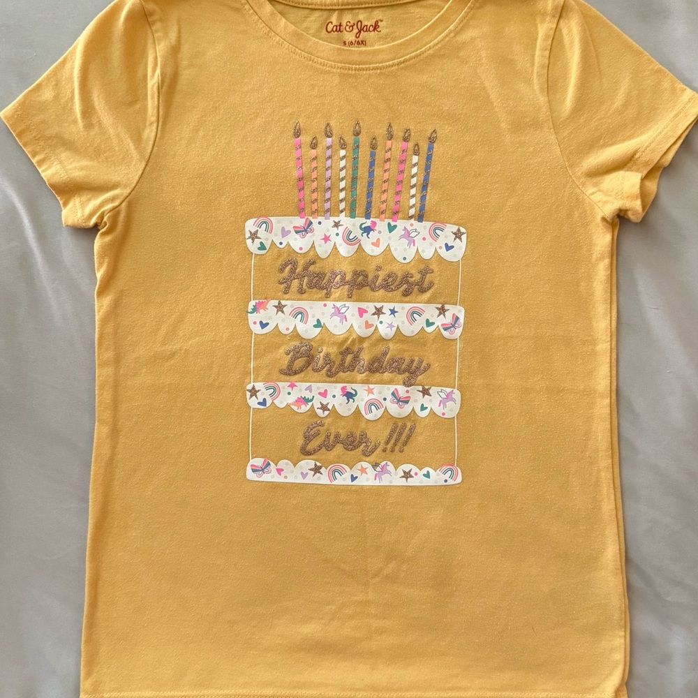 Cat & Jack Mustard Kids Birthday Cake Tee